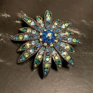 Joan Rivers Multicolored Swarovski Crystals Stone Flower Brooch Vintage